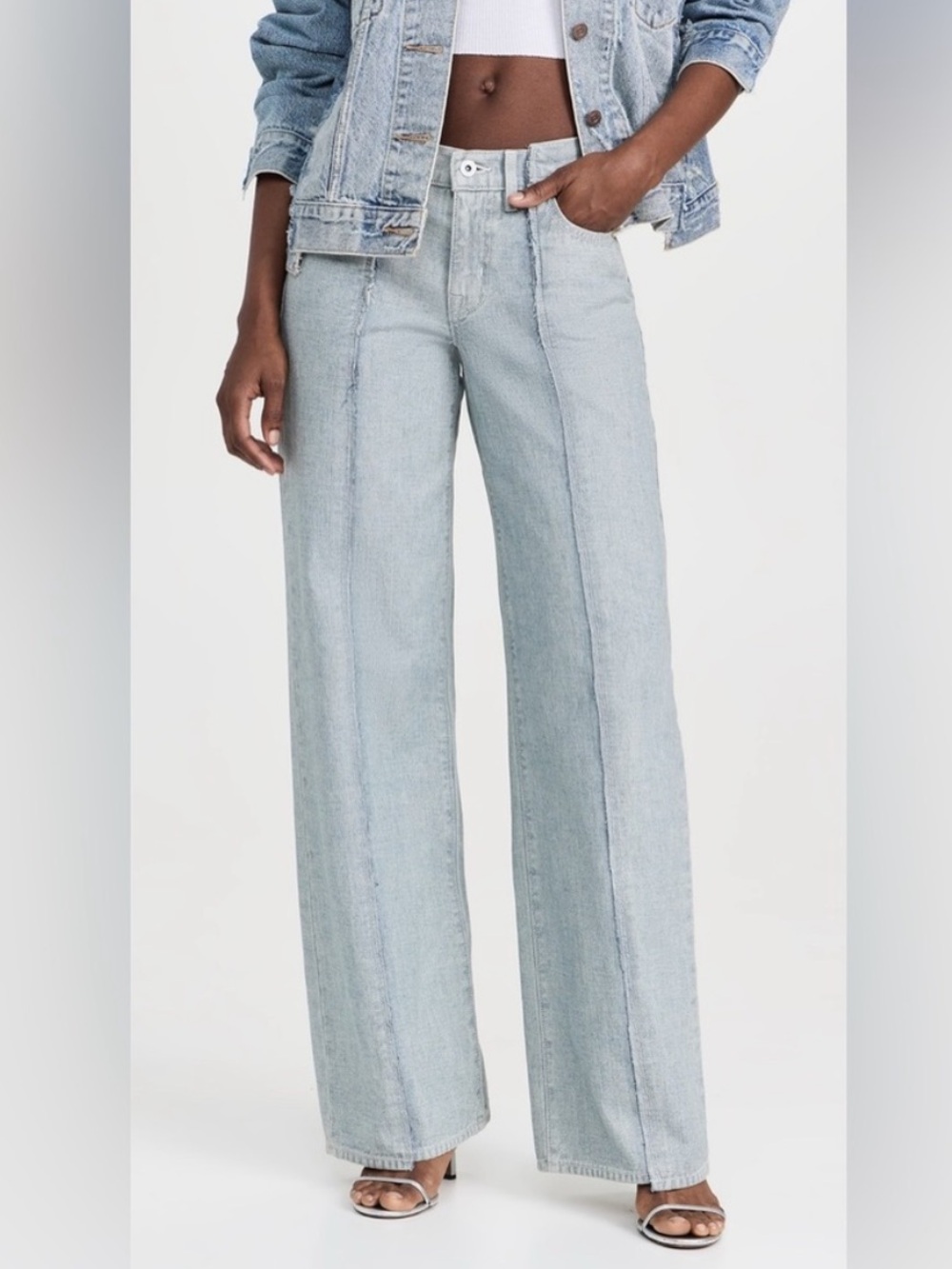 NWOT SLVRLAKE Re-Work Mica Paneled Reverse Jeans in the "Ice Reverse" light wash